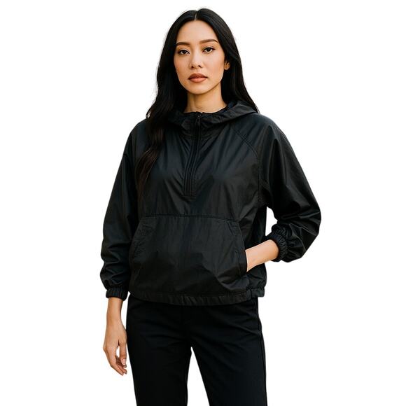 The North Face Jackets & Blazers - The North Face Pullover Jacket Windbreaker Women Hooded Black Logo Pockets Small